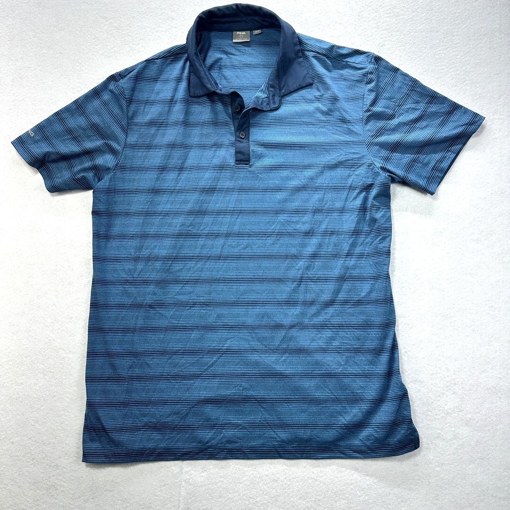 PING Polo Shirt Medium Blue Striped Sensor Cool Golf Performance Athletic‎